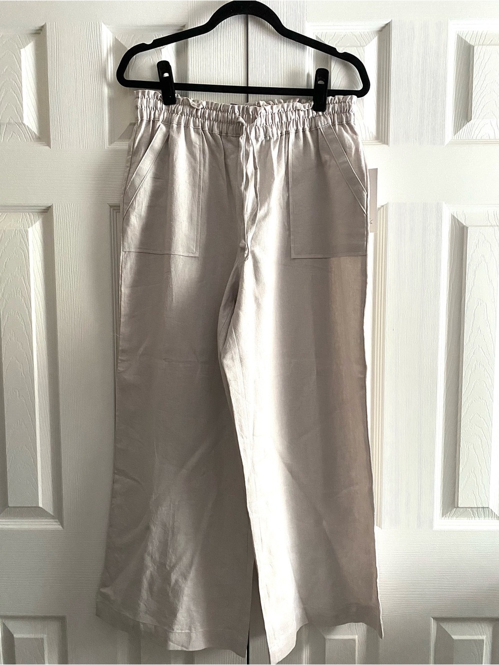 LINEN BLEND ROSANNAH HIGH RISE WIDE LEG DRAWSTRING PULL ON PANTS Beige M